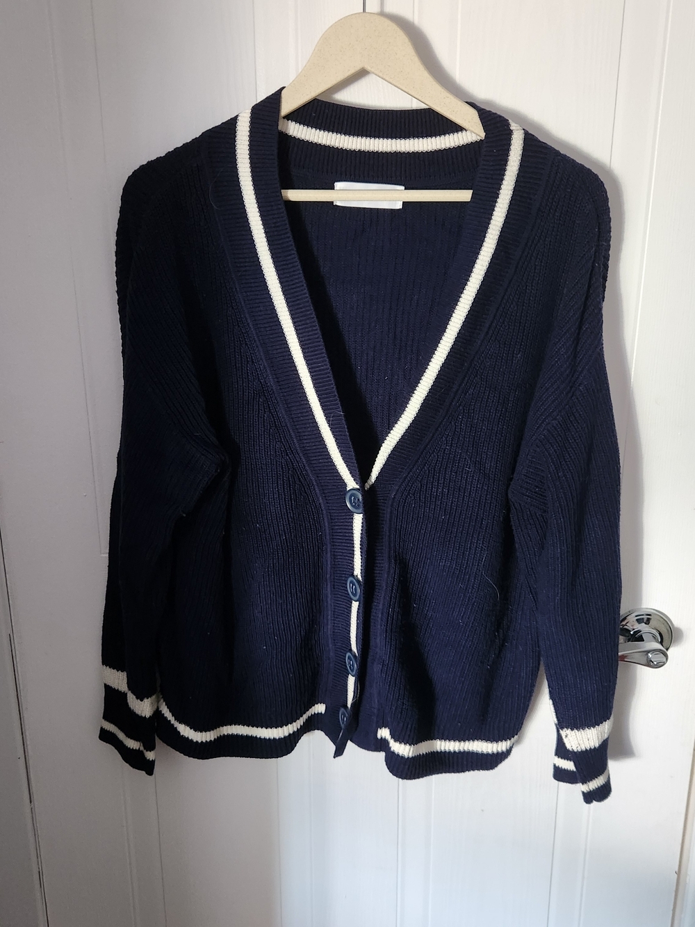 Addition Elle Navy Cardigan with White Trim